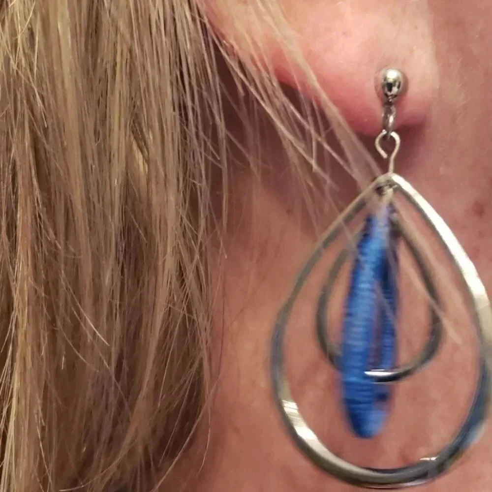 Blue and‎ silver fashion jewelry earrings